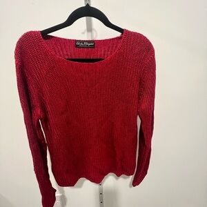 Salvatore Ferragamo Womens 100% Silk Cable Knit  Red Sweater